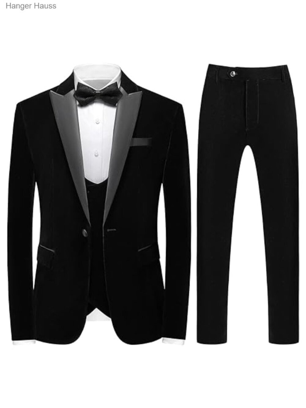 Velvet 3 Piece Suit Slim Fit Peaked Lapel One Button Tuxedo Dinner Jacket Vest